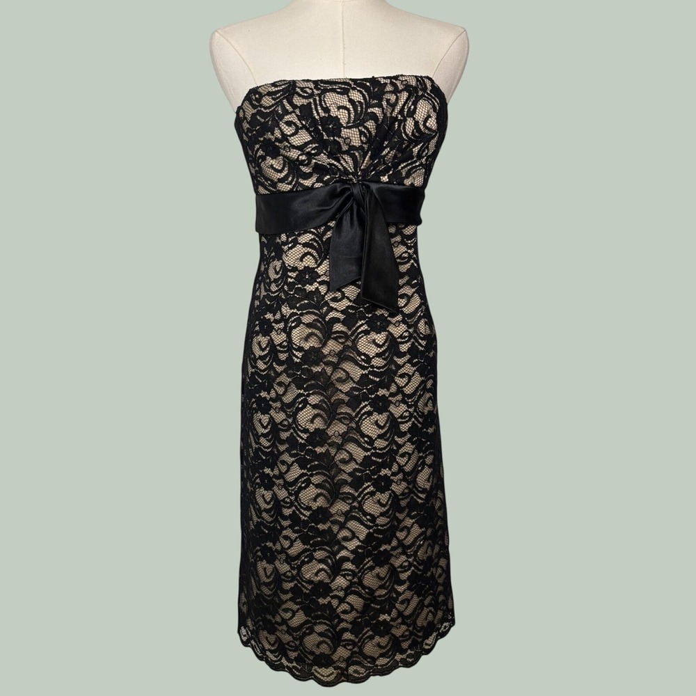 white house black market lace bow black beige dress y2k coquette chic goth 00s